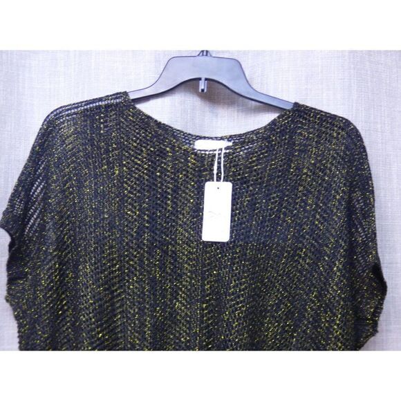 Oh Concept Collection Open Mesh Mettalic Poncho Top, One Size; Black/Gold - Picture 4 of 10